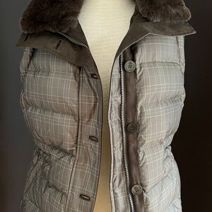 RAINFOREST Checkered Puffer Vest with Faux Fur Collar Size S Like New